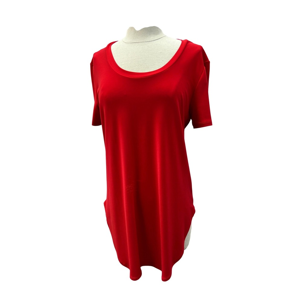 Joseph Ribkoff Tunic Top Size 10 Red Good High Low Scoop Neck Short‎ Sleeve